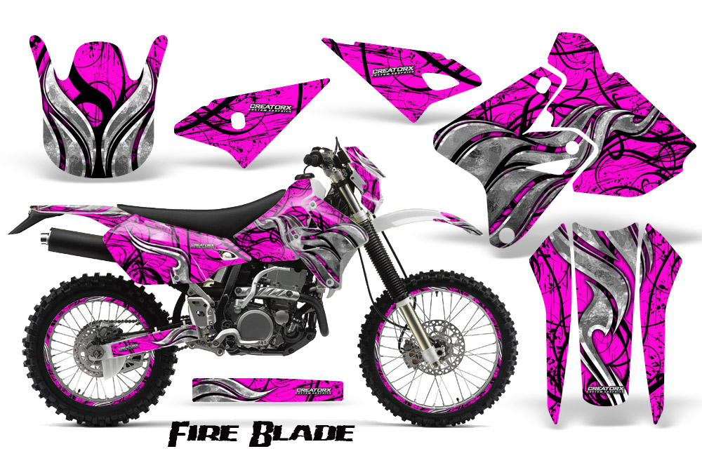 Suzuki DRZ400 Enduro Graphics Kit FireBlade Black Pink NP Rims